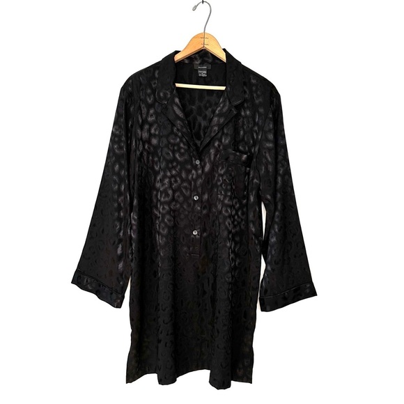 Natori | Black Decadence Sleepshirt Loungewear Leopard Jacquard Satin Size XL - Picture 2 of 7